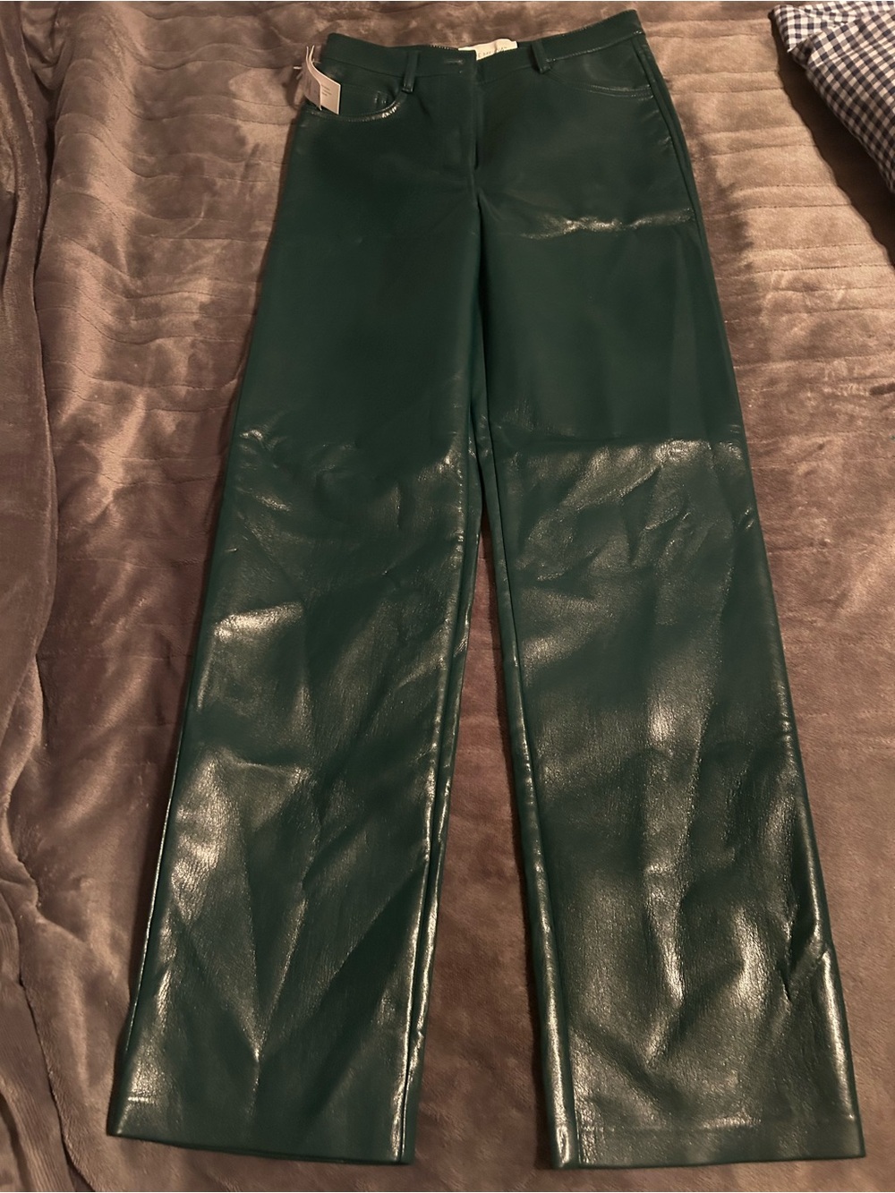 Green Faux-Leather Wide Leg Pants